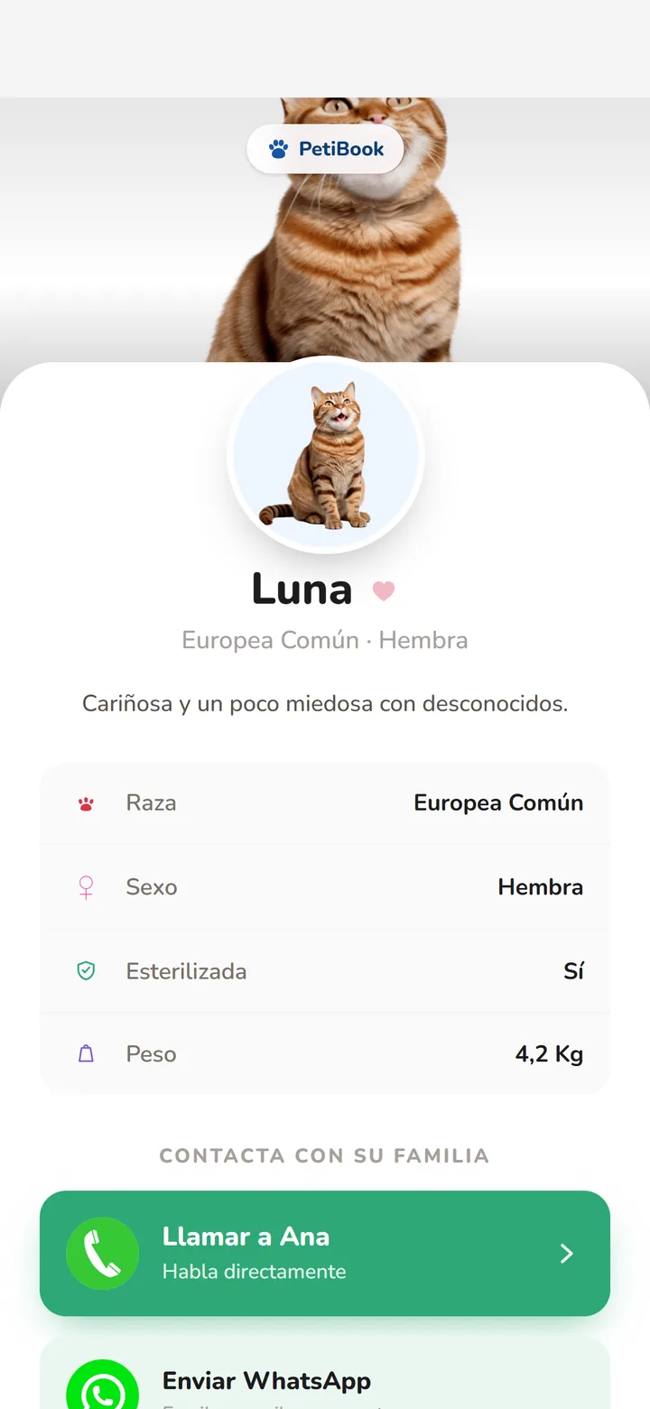 Perfil de Luna que aparece al escanear: foto, datos y botón para llamar a su familia